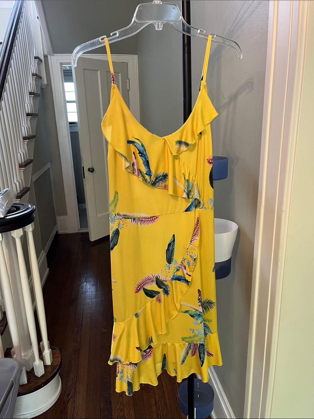 NWOT Yellow Tropical Print Ruffled Dress